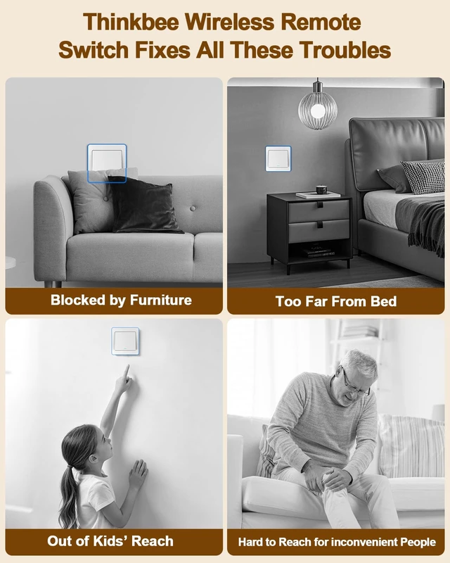 Alt view image 4 of 7 - Thinkbee Wireless Light Switch Kit, Remote Control, No Wiring, 1000W LED | 656ft Indoor RF Range, Pair Up to 8 Switches per Receiver, IP66 Waterproof, Wall Mount for Garage, Basement, RV & Outdoor Use