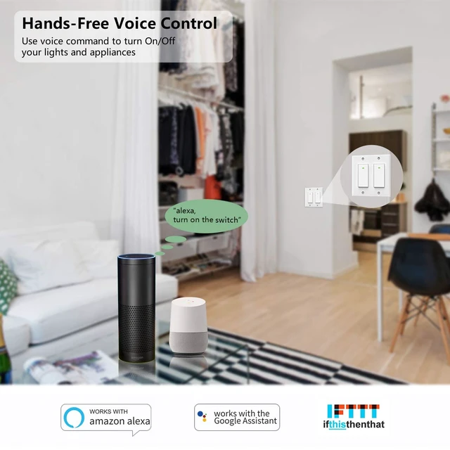 Alt view image 2 of 7 - Smart Light Switch 2 Gang WiFi Switch Compatible with Alexa Google Home Voice Control, Remote Control, Timer & Schedule UL Certified, No Hub Required