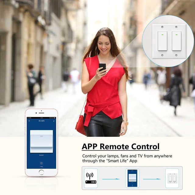 Alt view image 3 of 7 - Smart Light Switch 2 Gang WiFi Switch Compatible with Alexa Google Home Voice Control, Remote Control, Timer & Schedule UL Certified, No Hub Required