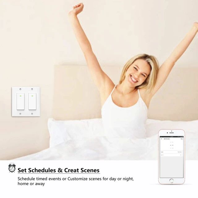 Alt view image 4 of 7 - Smart Light Switch 2 Gang WiFi Switch Compatible with Alexa Google Home Voice Control, Remote Control, Timer & Schedule UL Certified, No Hub Required