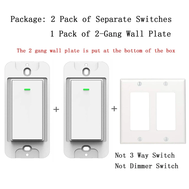 Alt view image 7 of 7 - Smart Light Switch 2 Gang WiFi Switch Compatible with Alexa Google Home Voice Control, Remote Control, Timer & Schedule UL Certified, No Hub Required
