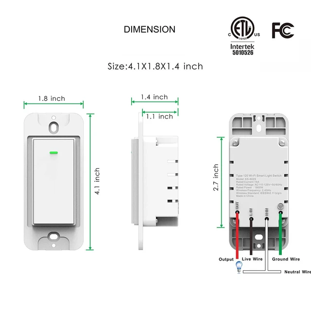Alt view image 6 of 7 - Smart Light Switch 2 Gang WiFi Switch Compatible with Alexa Google Home Voice Control, Remote Control, Timer & Schedule UL Certified, No Hub Required
