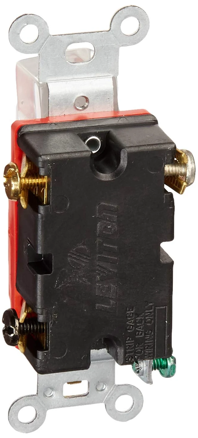 Alt view image 2 of 4 - Leviton 20-Amp, 120 Volt, Toggle Pilot Light, Illuminated On, Req. Neutral Single-Pole AC Quiet Switch, Extra Heavy Duty Grade, Self Grounding, 1221-PLR, Red