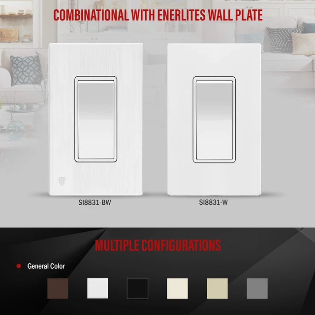 Alt view image 3 of 7 - ENERLITES White 4-Way Decorator Paddle Rocker Light Switch, 15A, 5 Pack | Four Way Decorative Switch, 120V/277V, Clamp Down Wiring, Grounding Screw, Residential Grade, Gloss Finish, UL Listed
