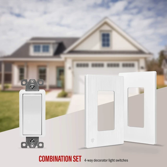 Alt view image 5 of 7 - ENERLITES White 4-Way Decorator Paddle Rocker Light Switch, 15A, 5 Pack | Four Way Decorative Switch, 120V/277V, Clamp Down Wiring, Grounding Screw, Residential Grade, Gloss Finish, UL Listed