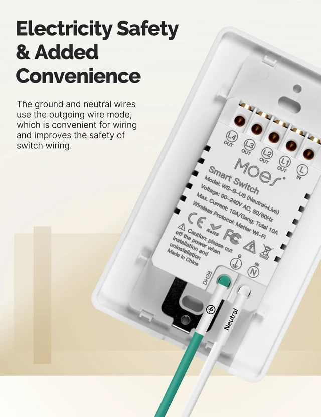 Alt view image 2 of 7 - MOES Matter-WiFi Smart Double Switch, Neutral Required | 2 Gang Single Pole Light Switch, Compatible with Alexa Google Assistant, Remote Control