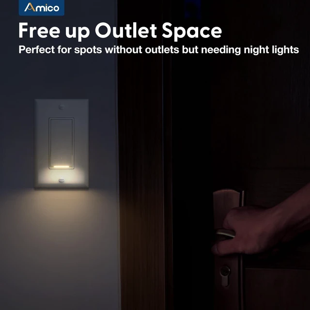 Alt view image 4 of 7 - Amico 10 Pack Illuminated Light Switches with 3000K LED Nightlight | UL Listed,120/277V Decorator Wall Switches with Wall Plates, Built-In Night Light for Hallway, Bedroom & Bathroom, White