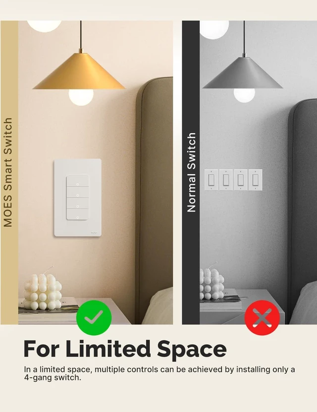 Alt view image 7 of 7 - MOES Matter-WiFi Smart Double Switch, Neutral Required | 2 Gang Single Pole Light Switch, Compatible with Alexa Google Assistant, Remote Control