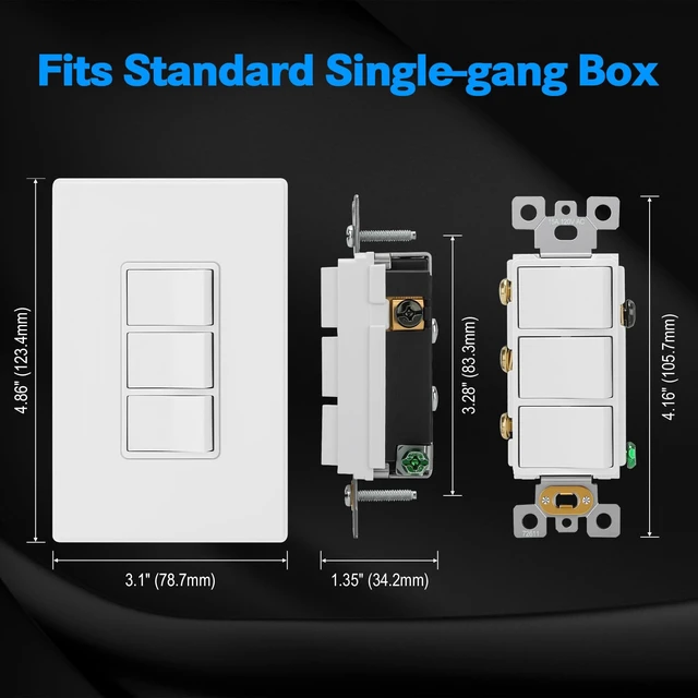Alt view image 2 of 6 - P3RW Wall Switch Three-Rocker Light Switch with Screwless Wall Plate | Multi-Control Light Switch Combo for Bathroom Exhaust Fan, White, Three-Rocker Design for Convenient Home Lighting Control