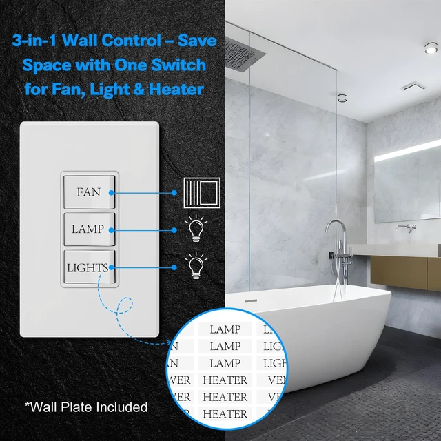 Alt view image 3 of 6 - P3RW Wall Switch Three-Rocker Light Switch with Screwless Wall Plate | Multi-Control Light Switch Combo for Bathroom Exhaust Fan, White, Three-Rocker Design for Convenient Home Lighting Control