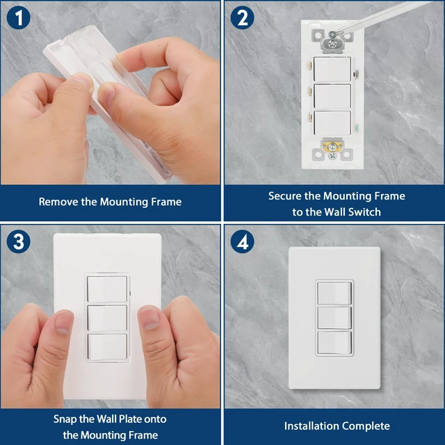 Alt view image 6 of 6 - P3RW Wall Switch Three-Rocker Light Switch with Screwless Wall Plate | Multi-Control Light Switch Combo for Bathroom Exhaust Fan, White, Three-Rocker Design for Convenient Home Lighting Control