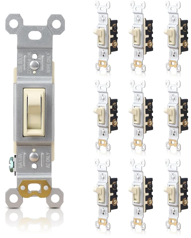 Main image of TOPELER Single Pole Toggle Light Switch, 15 Amp, 120 Volt, Framed, Electrical Wall Replacement, Residential and Commercial Grade, 10 Pack, Ivory