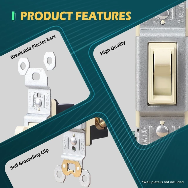 Alt view image 3 of 7 - TOPELER Single Pole Toggle Light Switch, 15 Amp, 120 Volt, Framed, Electrical Wall Replacement, Residential and Commercial Grade, 10 Pack, Ivory