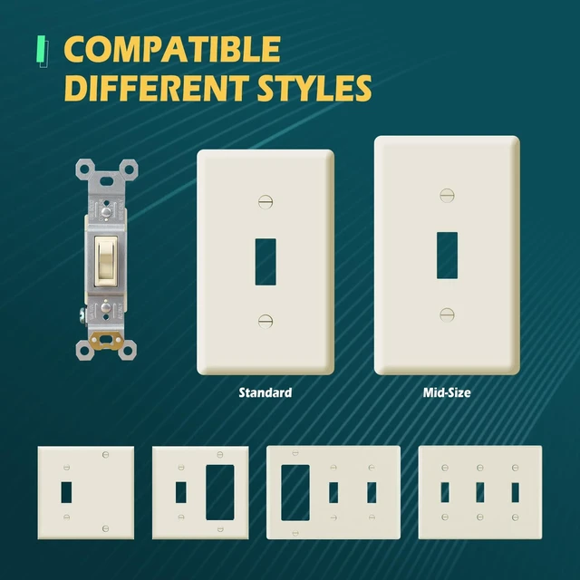 Alt view image 4 of 7 - TOPELER Single Pole Toggle Light Switch, 15 Amp, 120 Volt, Framed, Electrical Wall Replacement, Residential and Commercial Grade, 10 Pack, Ivory