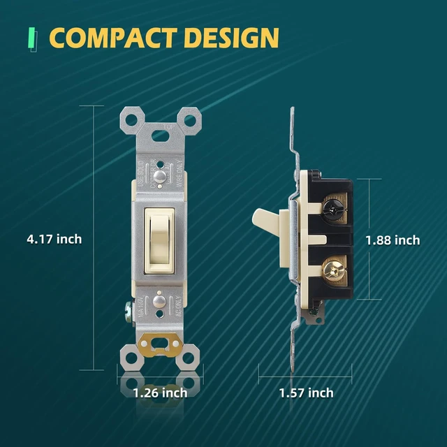 Alt view image 7 of 7 - TOPELER Single Pole Toggle Light Switch, 15 Amp, 120 Volt, Framed, Electrical Wall Replacement, Residential and Commercial Grade, 10 Pack, Ivory