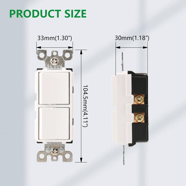 Alt view image 6 of 7 - Wengart (6-Pack) Duplex Rocker Decorator Switch, 15A 120V Combination Light Switch, Space-Saving Double Stack Switch for Fan & Light Control, UL Listed, Professional Grade, White