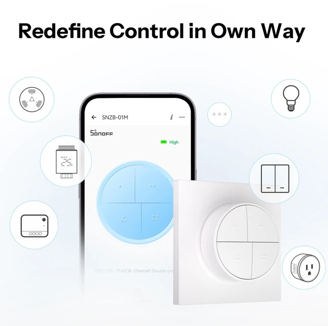 Alt view image 3 of 7 - SONOFF Fusion Zigbee Smart Scene Button SNZB-01M, Wireless Switch | 16 custom actions, Zigbee Binding & TouchLink light control, compatible with Home Assistant, SmartThings, hub-required
