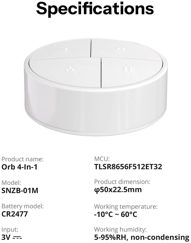 Alt view image 7 of 7 - SONOFF Fusion Zigbee Smart Scene Button SNZB-01M, Wireless Switch | 16 custom actions, Zigbee Binding & TouchLink light control, compatible with Home Assistant, SmartThings, hub-required