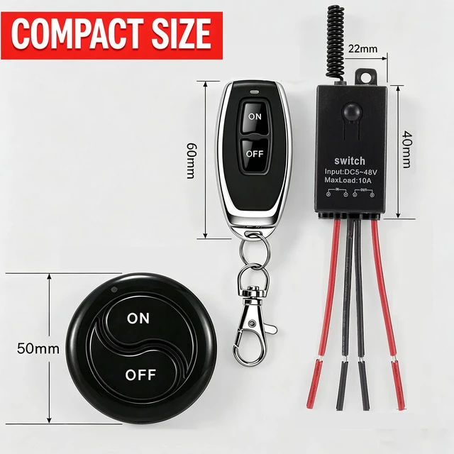 Alt view image 6 of 7 - dstfuy Mini Wireless Switch 12V,5V/12V/48V/10A Relay Remote Switch. | with 328FT Long Range for Track Lights,Car Led Light,Fan,Water Pump,DIY electronics.