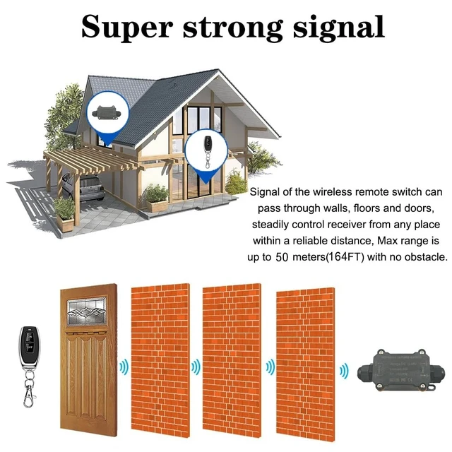Alt view image 4 of 7 - NEWNEWLIU DC12V/24V/48V/20A Waterproof Remote Control Switch | Wireless Remote Switch,164ft Long Range RF Remote Control Switches for Lighting, Water Pump,dust Collector