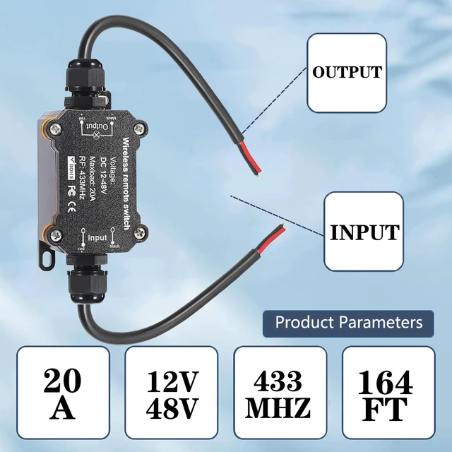 Alt view image 2 of 7 - NEWNEWLIU DC12V/24V/48V/20A Waterproof Remote Control Switch | Wireless Remote Switch,164ft Long Range RF Remote Control Switches for Lighting, Water Pump,dust Collector