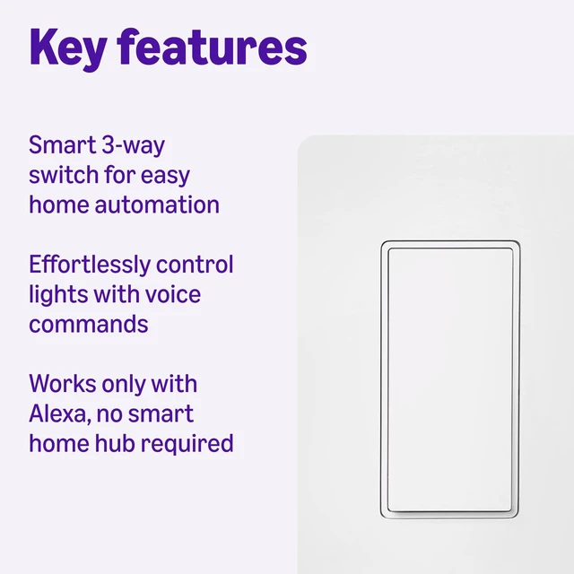 Alt view image 2 of 6 - Amazon Basics Smart Light Switch, 3-Way, Works with Alexa Only, Voice Control, 2.4 GHz Wi-Fi, No Hub Required, White