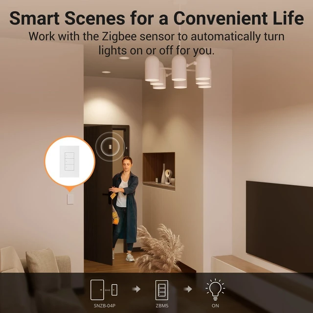 Alt view image 6 of 7 - SONOFF Zigbee Smart Light Switch, Required SONOFF Zigbee Hub, Interruptor Inteligente, Smart Switch No Neutral or with Neutral, Voice Control with Alexa Google Home, Zigbee Switch ZBM5-3C-120W