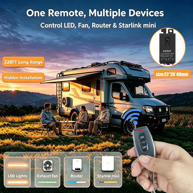 Alt view image 2 of 7 - dstfuy Mini Wireless Switch,5V/12V/48V/10A Relay Remote Switch. | 328FT Long Range for Track Lights, ,Car Led Light ,Patio Lights,Fan,Pump.