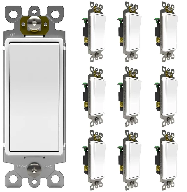 Main image of ThunderWay Single Pole Light Switch, Rocker Wall Light Switch, 15A 120/277V, Decorator On/Off Rocker Paddle Interrupter, UL Listed, White, 10 Pack