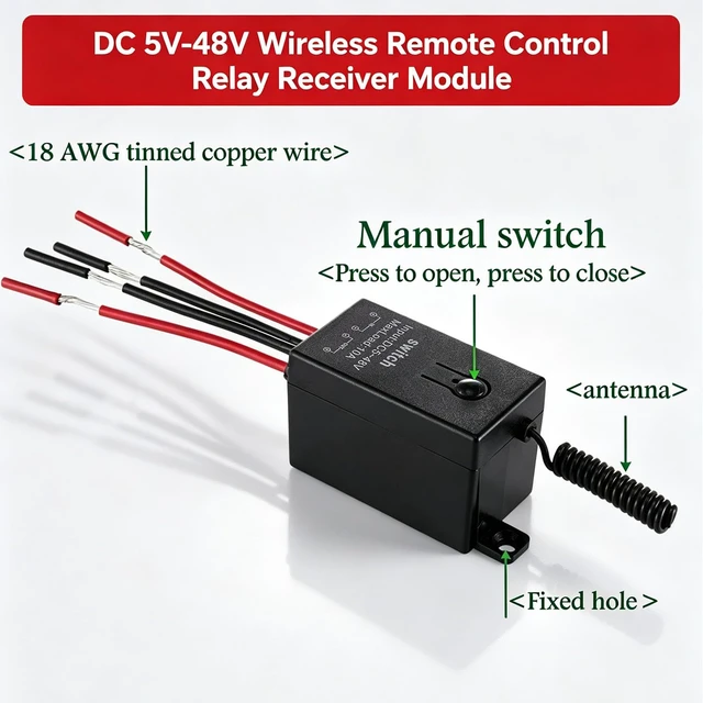 Alt view image 7 of 7 - dstfuy Mini Wireless Switch,5V/12V/48V/10A Relay Remote Switch. | 328FT Long Range for Track Lights, ,Car Led Light ,Patio Lights,Fan,Pump.