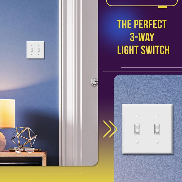 Alt view image 3 of 7 - 3-Way Toggle Light Switch with Wall Plate Cover, 10 Pack, White | 15 Amp, 120V/277VAC, quiet/smooth toggle action, grounding screw, narrow slim body, UL Listed, easy to install, versatile use