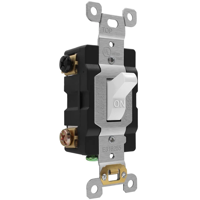 Alt view image 2 of 7 - 20 Amp Double Pole Toggle Light Switch, Industrial Grade, White | Heavy-duty build, oversized hardware, high-power rated, full-circuit safety, UL Listed, impact resistant, easy install, 1Pack