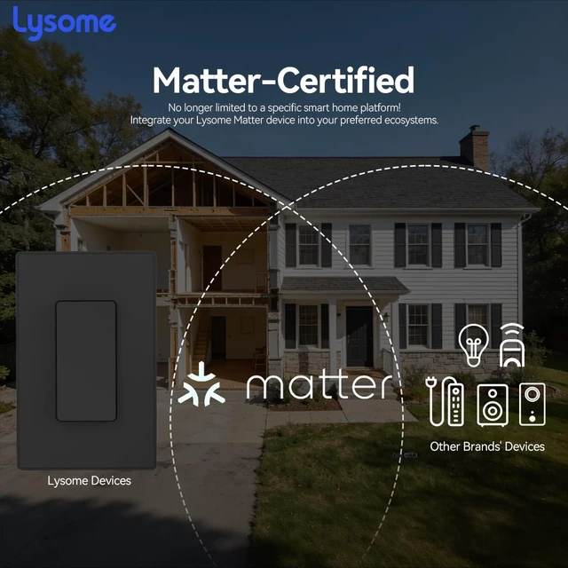 Alt view image 3 of 7 - LYSOME Matter Smart Light Switch, Voice Control Smart Wall Switch Compatible with Alexa & Google Assistant, APP Control and Timer Schedule, Neutral Wire Required, 3 Way, 2.4 GHz Wi-Fi, Black, 1 Pack