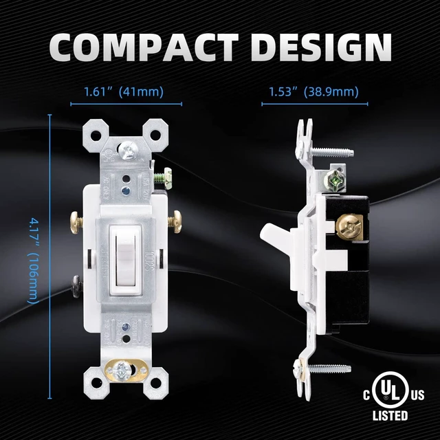 Alt view image 7 of 7 - ELEGRP 3 Way Toggle Light Switch, 15 Amp, 120 V, Toggle Framed AC Quiet, in Wall On/Off Switch Replacement, Self-Grounding, Residential and Commercial Grade, UL Listed (10 Pack, Glossy White)