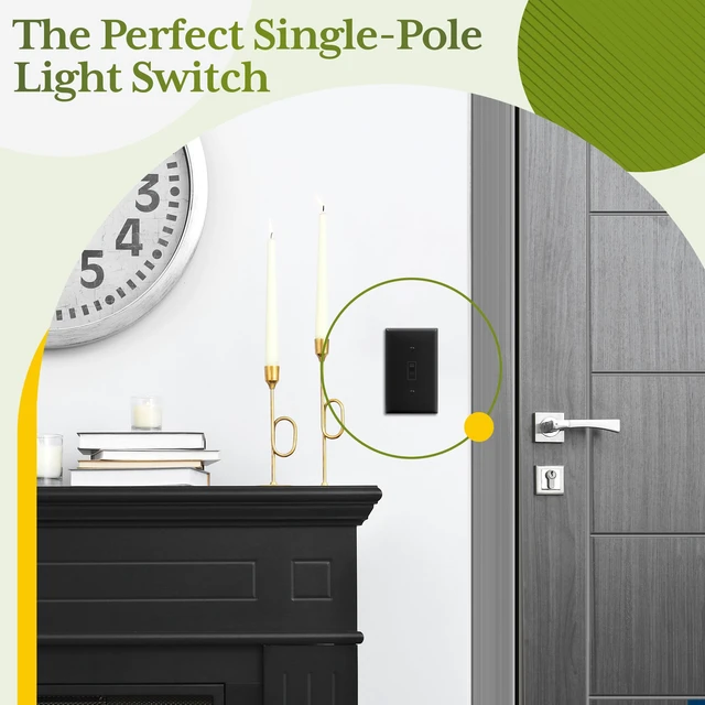 Alt view image 4 of 7 - TG 20 Pack Toggle Light Switch with Wall Plate Cover, Single Pole, Black | 15 Amp, 120V/277VAC, self-grounding, quiet/smooth toggle action, narrow slim body, UL Listed, easy to install, versatile use