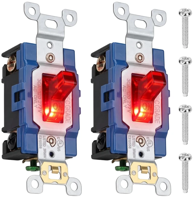 Main image of Wengart 30A Double Pole Switch Electrician 240V Motor Control Pilot Light | Thermoplastic build for shops. Isolates 240V dual hot wires. Specs: 30A, UL-94 V0, narrow back body