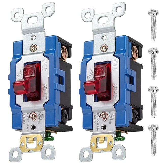 Alt view image 6 of 6 - Wengart 30A Double Pole Switch Electrician 240V Motor Control Pilot Light | Thermoplastic build for shops. Isolates 240V dual hot wires. Specs: 30A, UL-94 V0, narrow back body