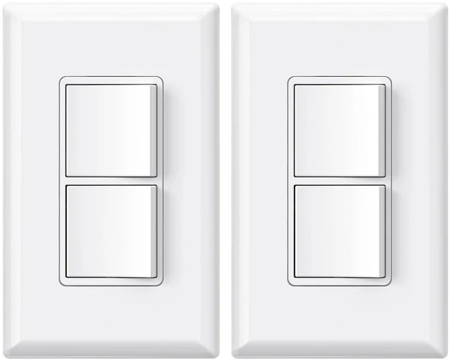 Main image of ELEGRP Decorator Double Rocker Light Switch, Two Single Pole Electrical Paddle Switch, 15A 120V, in-Wall On/Off, with Screwless Wall Plate, Self-grounding, UL Listed (2 Pack, Glossy White)