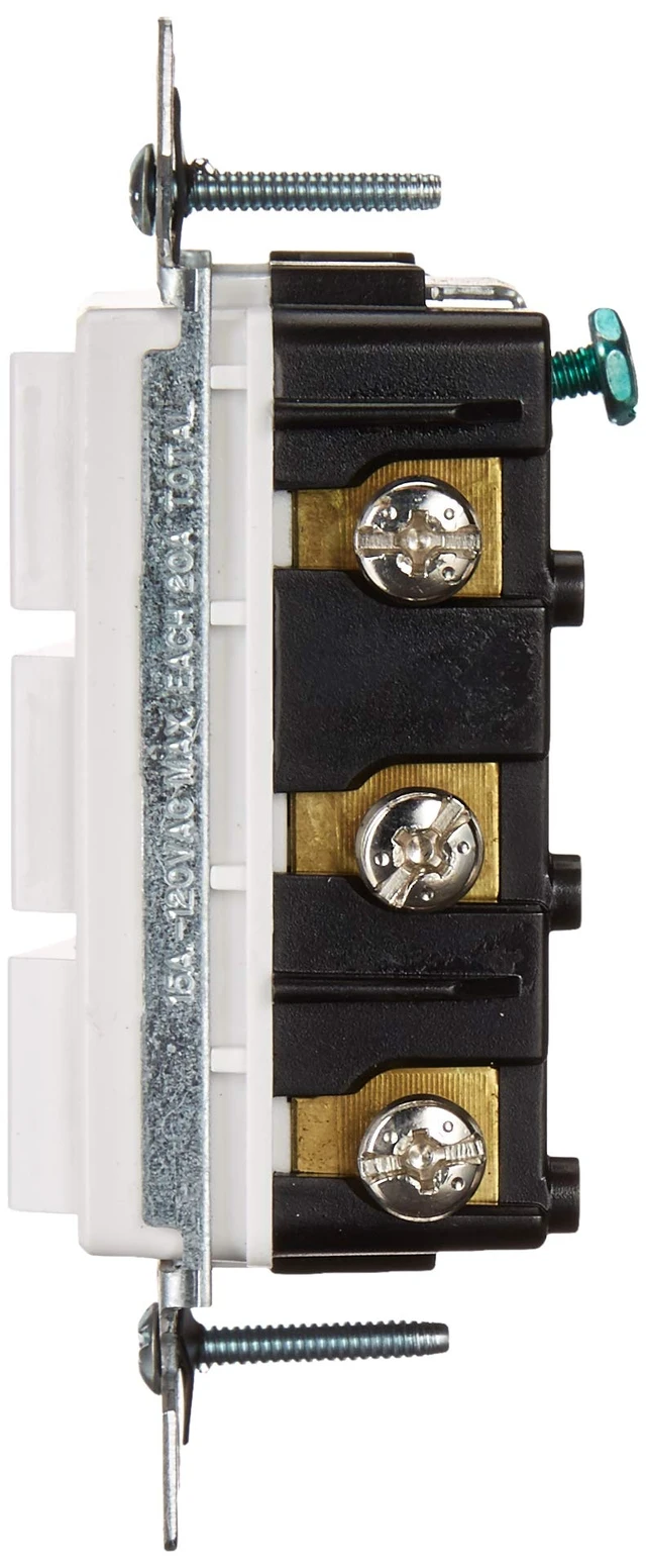 Alt view image 4 of 5 - Leviton 15 Amp, 120 Volt, Decora Single-Pole, AC Combination Switch, Commercial Grade, Non-Grounded, 1755-W, White