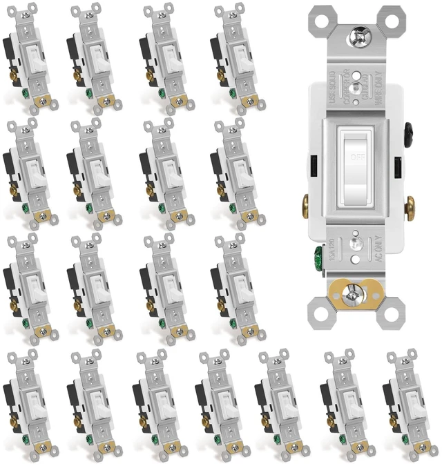Main image of ECOELER Toggle Electrical Light Switch, Single Pole or 3-Way Electric Wall Switch Replacement, 15A 120/277V, Self-Grounding, in Wall On/Off Interrupter for Residential and Commercial, 20 Pack