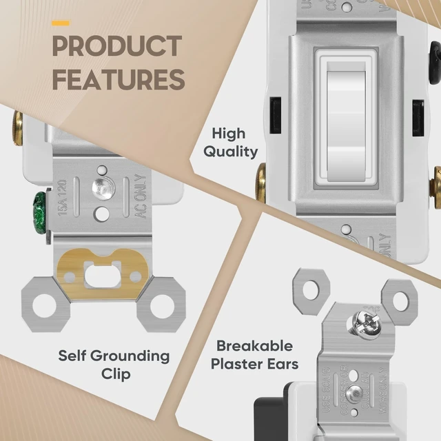 Alt view image 3 of 7 - ECOELER Toggle Electrical Light Switch, Single Pole or 3-Way Electric Wall Switch Replacement, 15A 120/277V, Self-Grounding, in Wall On/Off Interrupter for Residential and Commercial, 20 Pack