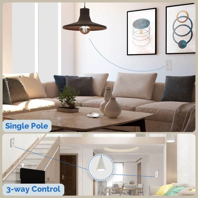 Alt view image 4 of 7 - MOES Smart Toggle Switch, Single Pole & 3-Way, WiFi, Neutral Wire Required | Hands-Free Voice Control Via Alexa and Google