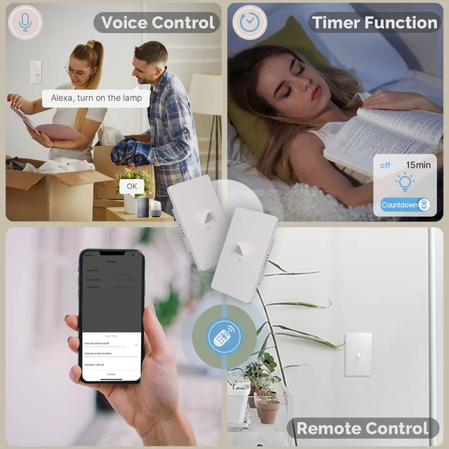 Alt view image 6 of 7 - MOES Smart Toggle Switch, Single Pole & 3-Way, WiFi, Neutral Wire Required | Hands-Free Voice Control Via Alexa and Google