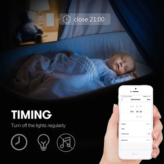 Alt view image 7 of 7 - LSLIANGMEI Smart Wi-Fi Light Switch, RF433, No Neutral Wire Required, Compatible with Alexa, Google Home, Smart Life App (1-Gang)