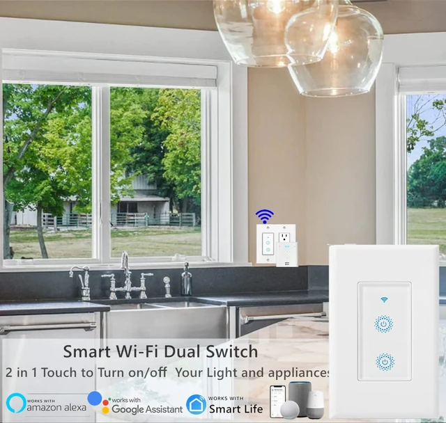 Alt view image 5 of 7 - Nexete Smart Wi-Fi Double Light Switch, 2 in1 Single Pole Switch Compatible with Alexa Google Home,Voice Control, Timing Function,Neutral Wire Required(Double)