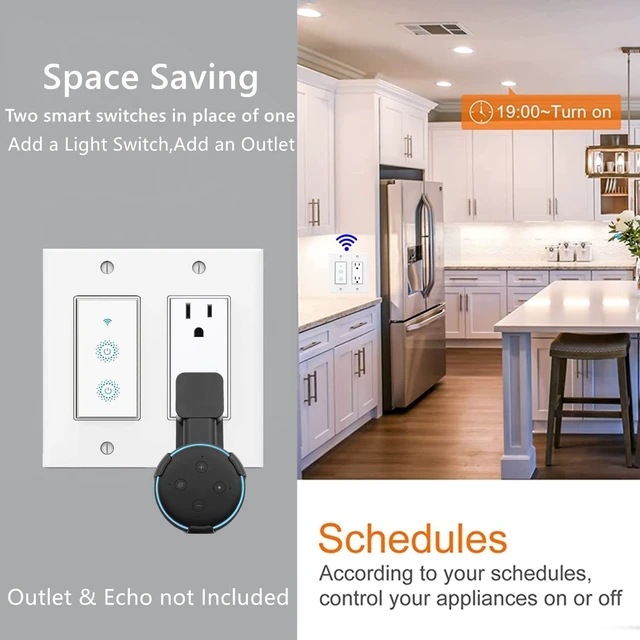 Alt view image 4 of 7 - Nexete Smart Wi-Fi Double Light Switch, 2 in1 Single Pole Switch Compatible with Alexa Google Home,Voice Control, Timing Function,Neutral Wire Required(Double)
