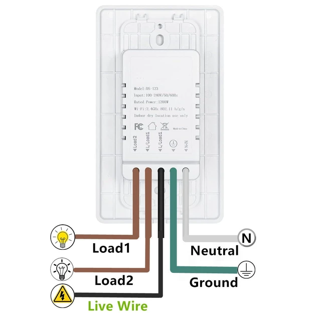 Alt view image 7 of 7 - Nexete Smart Wi-Fi Double Light Switch, 2 in1 Single Pole Switch Compatible with Alexa Google Home,Voice Control, Timing Function,Neutral Wire Required(Double)