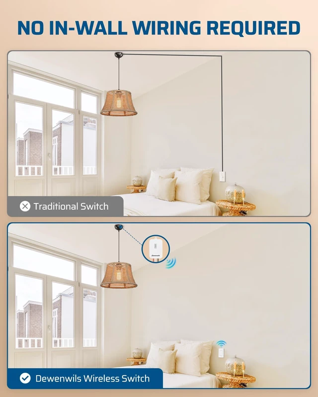 Alt view image 2 of 7 - DEWENWILS Wireless Light Switch and Receiver Kit, No Wiring, 15A High Power | 1 Transmitter+1 Receiver, 100FT RF Range, 3 Way Remote Control, Neutral Wire Needed, 15A for Lamps, Ceiling Lights, Fans