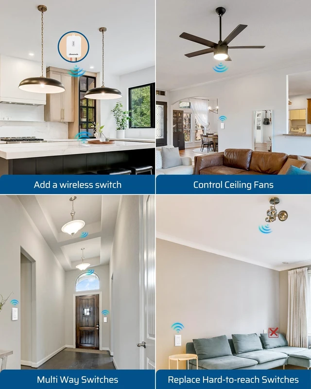 Alt view image 7 of 7 - DEWENWILS Wireless Light Switch and Receiver Kit, No Wiring, 15A High Power | 1 Transmitter+1 Receiver, 100FT RF Range, 3 Way Remote Control, Neutral Wire Needed, 15A for Lamps, Ceiling Lights, Fans