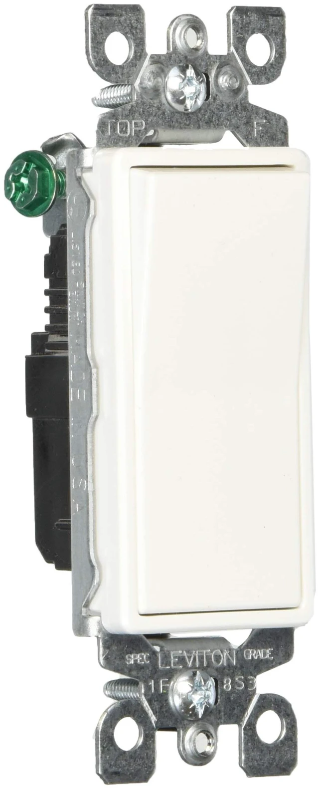 Main image of Leviton 5601-2W 15 Amp, 120/277V Decora Rocker Single-Pole AC Quiet Switch, Residential Grade, Grounding (10-Pack), White